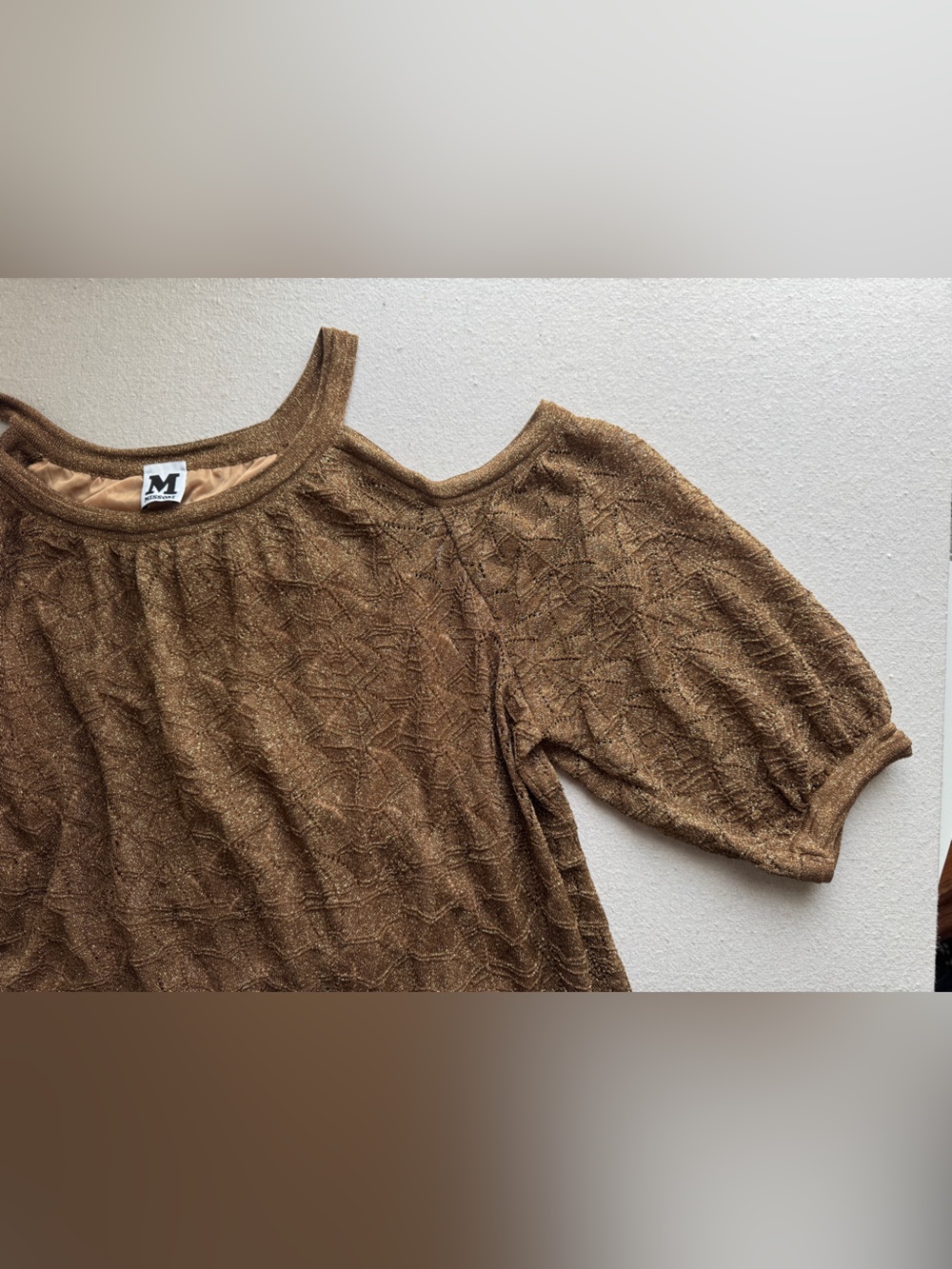 MISSONI gold metallic cold shoulder sweater top
